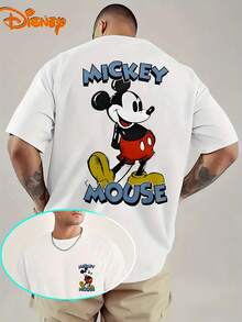 Disney Men's T-Shirt With Mickey Mouse Cartoon Pattern Printed On The Front And Back, Fashionable, Soft And Comfortable Cotton T-Shirt, Retro Street Feel - trắng - Xem 1