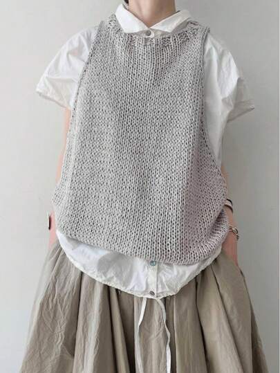 大码女式新款宽松圆领无袖纯色针织背心，音乐节叠穿必备，显瘦休闲外套，复古艺术感，春夏时尚优雅简约休闲日常毛衣背心