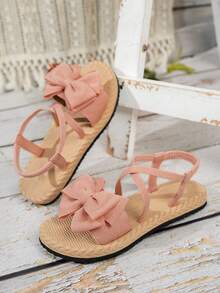 Sandali piatti minimalisti e comodi con fiocco incrociato, sandali da spiaggia con punta tonda e aperta, sandali classici in EVA slip-on - Rosa - Visualizzare 5