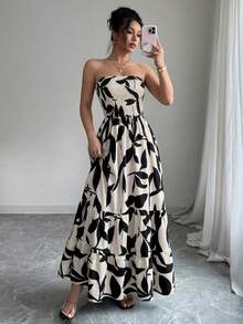 女士度假植物印花露背休闲波西米亚风连衣裙 - 彩色 - 查看 3