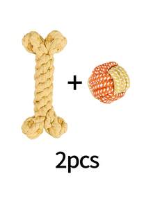 2pcs Dog Bone Shaped + Ball Knot Toy Set, Handwoven Durable Chew Toy, Helps Clean Teeth, Interactive Fetch Game Toy For Dogs - Multicolor - View 11