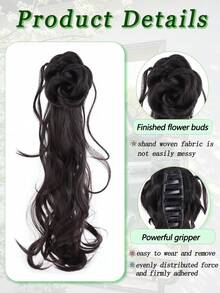 Synthetic Wigs Side-Claw Ponytail With Dragon Beard And Flower Bud Design, Natural And Fluffy Long Curly Hair Suitable For Women's Daily Wear And Gatherings - Multicolor - View 2