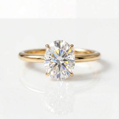 1pc 1-2 Carat Shiny Elegant 4-Prong Oval Moissanite Engagement Ring, S925 Sterling Silver Luxury Proposal Ring, Anniversary Ring, Women's Jewelry Gift, Valentine's Day Gift