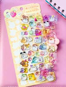 3D水晶贴纸，高透明度水晶材质，耐磨耐刮，强力粘性，色彩鲜艳，可爱卡通设计。适用于手工DIY/手账/手机装饰/相册点缀/笔记本装饰/礼盒包装/节日纪念品/创意装饰材料/生日礼物/手工饰品/卡通收藏贴纸。 - 彩色 - 查看 12