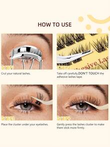 160/190/200pcs Cluster Eyelashes, Self-Adhesive Eyelash Tools, Individual Cluster Lashes, Mixed 8-16mm C Curl Eyelash Extension, Cluster Eyelashes, DIY Eyelash Extension At Home - Black - View 3