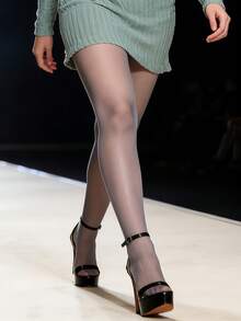 大码灰色修身裤 - 优雅的办公室打底裤，中性色调修身亮面百搭款式 - 灰色 - 查看 5