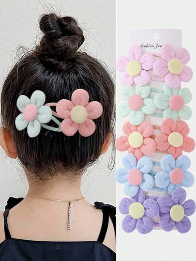 10个/套 女孩布艺花朵发夹，沙滩/旅行/拍照装饰，DIY发饰，温和不伤发，适合日常使用