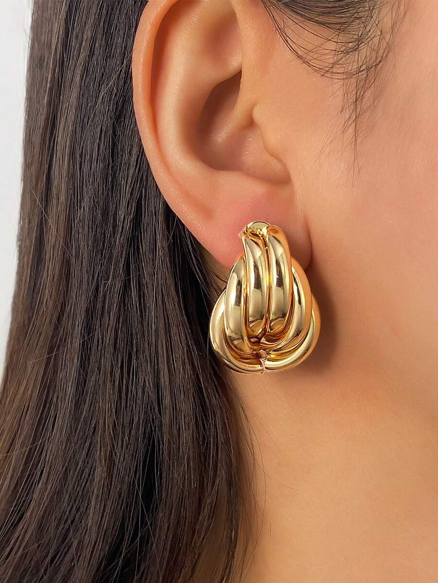 1 par de pendientes geométricos dorados con intersección - Amarillo Oro - Ver 1