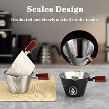 100ml Stainless Steel Espresso Measuring Cup, Made Of 304 Stainless Steel With Wooden Handle And Dual Spout Design - Multicolor - View 6
