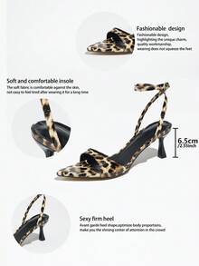 SHEIN BAE Spring/Summer Women's Glamorous Sexy Leopard Print Mirror Embossed Soft Synthetic Leather High Heel Sandals - Multicolor - View 5