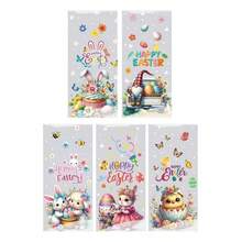50个复活节快乐透明扁平袋，礼品包装袋，印有兔子、彩蛋、小鸡、鲜花和蝴蝶图案，5合1混合款，可重复使用，适用于复活节庆祝活动、派对和家庭聚会。 - 彩色 - 查看 4