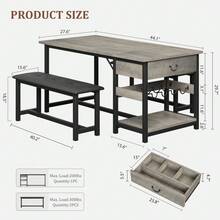 Juego de comedor para 4 personas - 2 bancos tapizados en cuero PU, mesa MDF con cajones y botellero integrado - Solución práctica para cocinas pequeñas y espacios reducidos - Gris - Ver 8