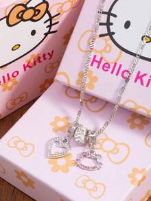 SANRIO 1 pieza Collar con colgante de gato lindo, cadena de clavícula con lazo, regalo para el cumpleaños de la novia (estilo aleatorio, sin caja de regalo) - Rosa - Ver 2