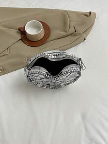 情人节畅销亮片心形晚宴包 | 法式链条手拿包 | 单肩斜挎两用 | 带卡位 | 母亲节礼物 - 銀色 - 查看 8