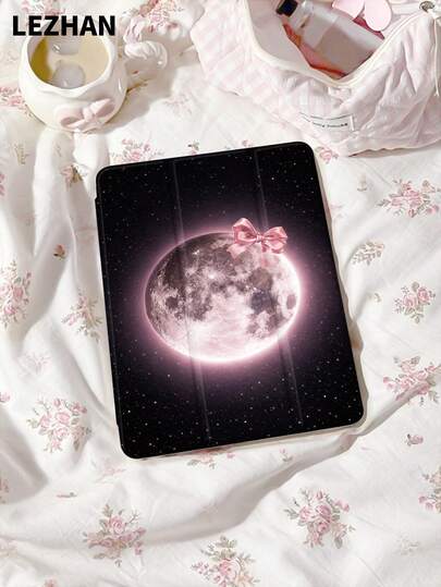 1 pièce Étui de protection plat rose avec motif lune et nœud, compatible avec 10,2", Pro 11" 2021/2020/10e génération, Mini 4/5/6, (A16) 11" 11e génération 2025, Galaxy Tab A8 10,5" 2022, Matepad 10,4/Tab, avec fente pour crayon, anti-chute, support pour tablette, cadeau du Nouvel An pour 2026