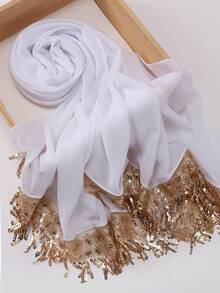 1pc Elegant Luxurious Modest Sequin Tassel Women Hijab Scarf For Abaya - Multicolor - View 14