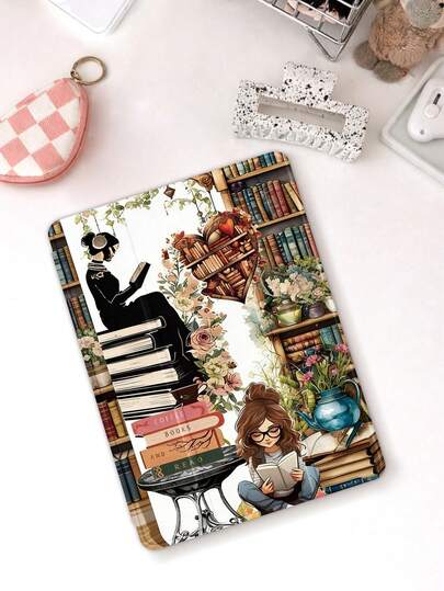 1pc Girl & Book Collage Pattern Tablet Protective Case, Compatible With 10.2" 2021/2020 10th/9th/8th Gen, (A16) 11" 11th Gen 2025, Galaxy Tab A8 10.5" 2022, Tablet Cover With Pencil Slot, Auto Sleep/Wake