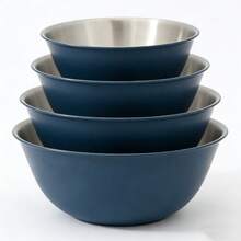 Nesting Stainless Steel Mixing Bowls Set, Matte Colored Exterior Metal Salad Bowls, Stackable Nesting Multi-Size Metal Mixing Bowls, Serving Prep Bowls For Kitchen Baking, Salad, Fruit, Noodles, Food Storage - Navy Blue - View 4