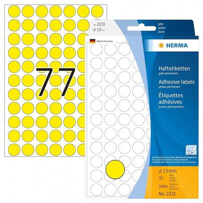 HERMA 2251 Punktaufkleber Klebepunkte perforiert gelb, 1280 Stück, Ø 19 mm, 40 pro Bogen, selbstklebend, Markierungspunkte für Kalender Planer, matt, blanko Papier Farbpunkte Aufkleber-590