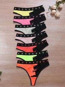 7pcs Women's Seamless Cat Print Comfortable Thong Panties - Multicolor - View 9