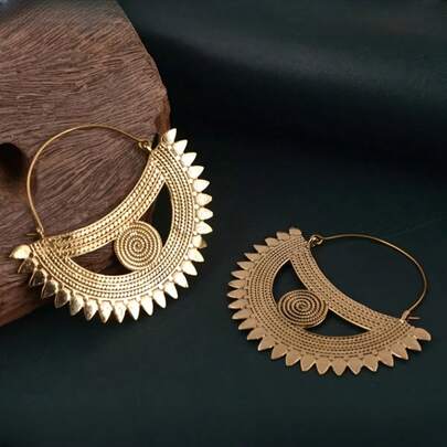 1 Pair Exaggerated Shiny Gold Crescent Moon Earrings, Bohemian Style Women's Accessory, Suitable As Partner Gift, Christmas Pet Earrings Perfect Gift