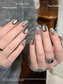 XEIJAYI 2pcs/Set 15ml Black Cat Eye Glitter Nail Polish Gel Kit, UV LED Soak-Off Manicure Gel, Semi-Permanent, DIY Salon-Grade Nail Art Gel - Multicolor - View 6