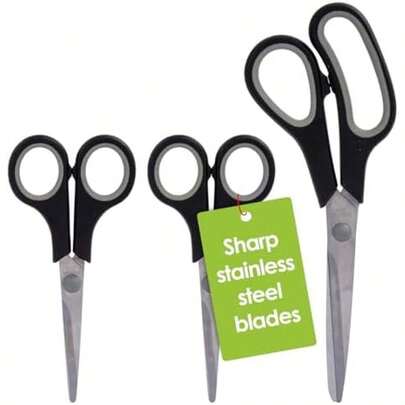 Desk Tech Multipurpose Utility Scissors Set, Stainless Steel Scissors For Home And Kitchen, School Supplies For Arts And Crafts, Black, Pack Of 3, 5.13"/5.13"/8.5"