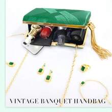 5 piezas de bolsos de mano para mujer juego de joyería con collar aretes anillo pulsera bolso de mano vintage para banquete con cadena desmontable para regalo de boda fiesta suministros-B040 - como en la foto - Ver 5