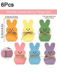 6Pcs Easter Decorations Wood Bunny Easter Tiered Tray Decor Signs - Easter Shelf Sitter - Easter Decor For The Home - Spring Wood Decor - Multicolor - View 2