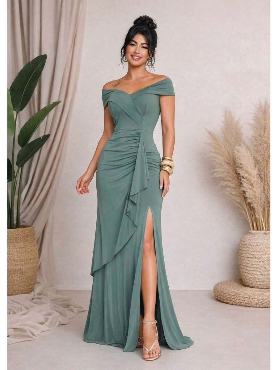 Bridesmaid Dress Guests Promotion Olive Green Fuchsia Black Lilac Terracotta Emerald Royal Red Marsala Navy Dull - 橄欖綠 - 查看 1