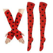 Red Black Polka Dot Ladybug 2 Pcs Set Stockings Fingerless Gloves New Years Eve Family Gathering - Multicolor - View 2