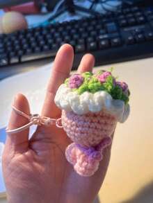 手工钩编玫瑰花钥匙扣，创意针织钥匙圈，情人节礼物 - 彩色 - 查看 11