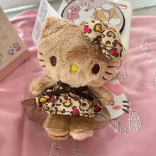 1pc Limited Edition Hello Kitty Plush Doll In Leopard Print Skirt, Black Leather Kitty Backpack Charm, Bag Accessory, Christmas Tree Ornament, Holiday Gift - Brown - View 7