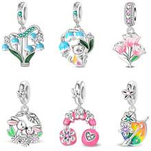 1 件镀银花卉系列 - 竖琴猫兔画板吊坠，适用于 3 毫米手链 DIY 串珠，女士时尚饰品，节日生日礼物 - 彩色 - 查看 1