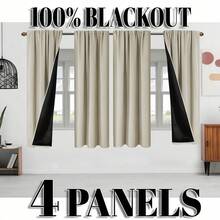 4pcs Blackout Beige Thermal Curtains - 99% UV Resistant Polyester, Rod Pocket Hanging, Non-Bleachable Plain Weave, Bedroom Art Theme, Coated Blackout Thermal Insulation, Noise Reduction - Ideal For Bedroom, Farmhouse And School Deep Sleep, 100gsm - Beige - View 4