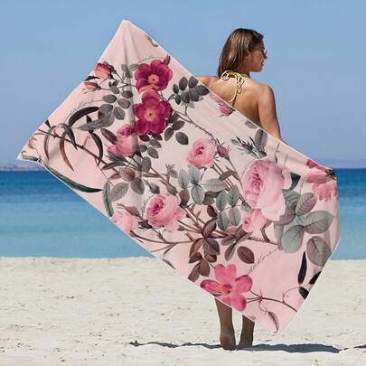 1 pieza Toalla de playa con estampado floral, toalla de baño altamente absorbente, adecuada para baño, natación, fitness, yoga, toalla de microfibra suave y cómoda, ligera y portátil, protección contra el viento y el sol, a prueba de arena, ideal para viajes de verano, vacaciones, decoración de baño