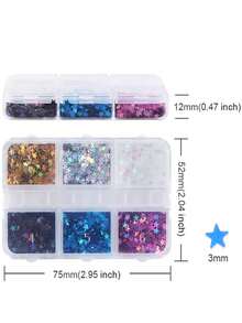 6格全息星形美甲亮片，闪耀五角星3毫米美甲亮片，PET薄亮片，适用于DIY树脂 - 彩色 - 查看 6