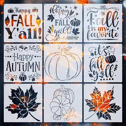 9pcs Autumn Leaf Template Set, Maple/Ginkgo Leaf Painting Stencils, 20.07cm X 20.07cm DIY Templates, Wall Painting Stencils, Handicraft Templates, Scrapbooking Templates, DIY Project Painting Stencils, Home Decor Crafts, Nature Inspired Design, Smooth Edges, Precise Cutting, Handmade Template Set, Crafters, Scrapbookers, Leaf Patterns, Art Templates, High Quality Stencils, Reusable Templates, Craft Stencils, Painting Stencils