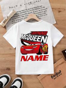 Disney Lightning McQueen Boys' Printed T-Shirt - Personalizable Name Top For Kids 2-14 Years Old, Durable All-Season Shirt, Express Delivery - trắng - Xem 2
