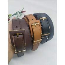 3-Piece Leather Belt With Buckle, 2.3cm - Đen + Caramel + Nâu đậm - Xem 1