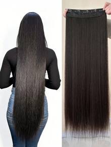 28英寸酒红色直长款合成假发马尾接发，适合女性 - Dark Brown - 查看 2