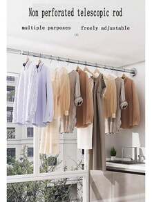 不锈钢拼接式浴帘杆，弹簧式免钻孔伸缩杆，窗帘挂钩，晾衣架，衣柜杆 - 彩色 - 查看 1