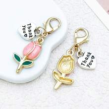1 chiếc móc khóa hình trái tim bằng hợp kim tráng men, chữ cái, hoa tulip và tôm hùm, thích hợp làm quà tặng cho bạn bè. - Một cỡ - Xem 2