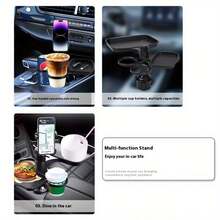 Soporte para taza de coche ajustable de 5 en 1 con rotación de 360°, con soporte para teléfono, bandeja para aperitivos y soporte para bebidas, extensor multifuncional para portavasos de asiento de coche - Bandeja de almacenamiento - Ver 3