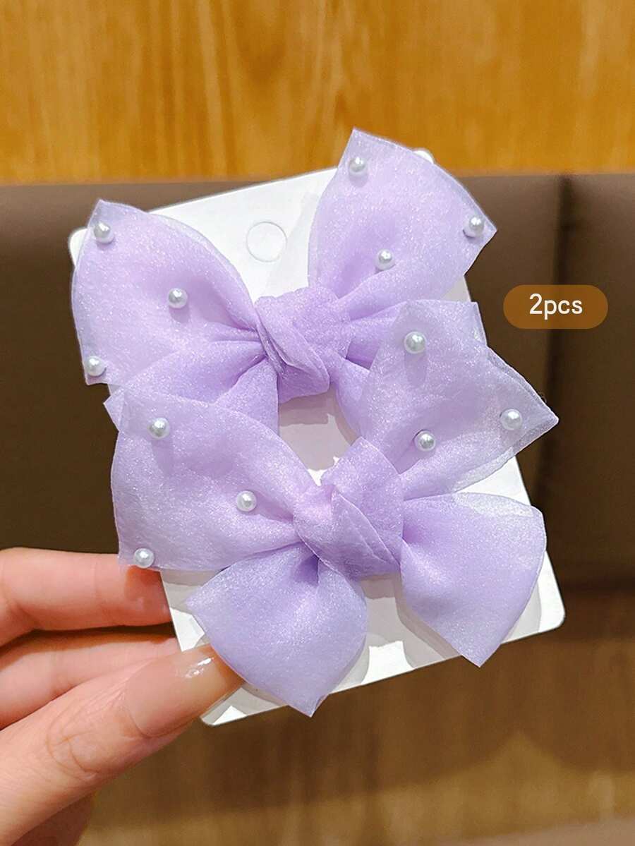 2pcs Lavender Bowknot Hair Clips, Sweet Fashion Hair Accessories Suitable For Daily Use - Mauve Purple - View 1