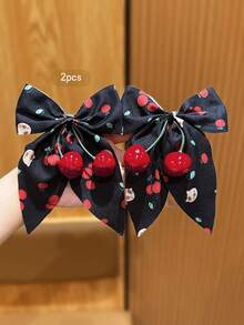 2 piezas Pinzas de pelo con lazo de cereza negra, aptas para uso diario - Multicolor - Ver 1