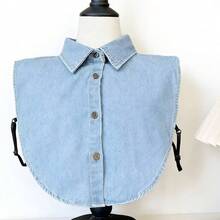 Women's Casual Cotton Denim Detachable Pointed Collar Shirt, Spring & Autumn - Blue - View 4