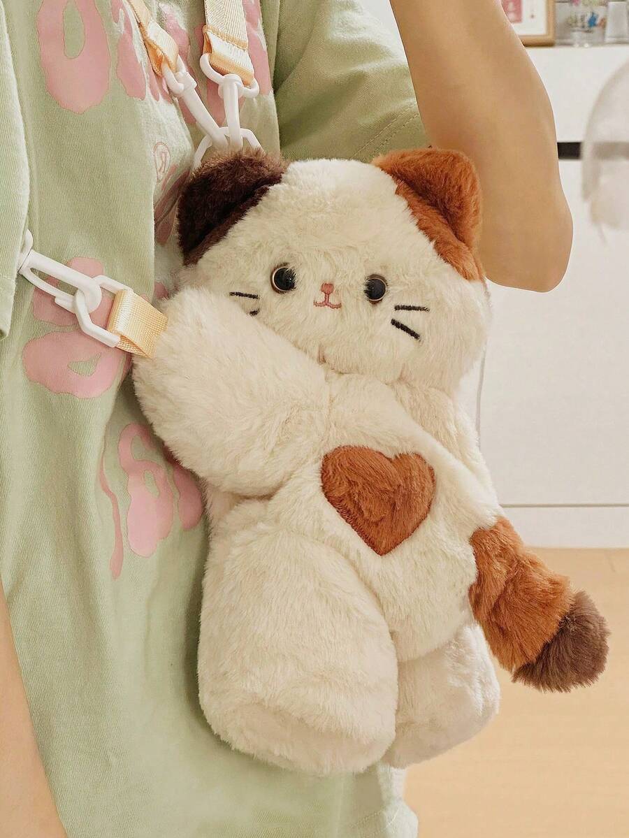 Fashionable Shoulder Bag With Cute Plush Cat Design, Soft & Fun Crossbody Bag For Girls - Multicolor - View 1
