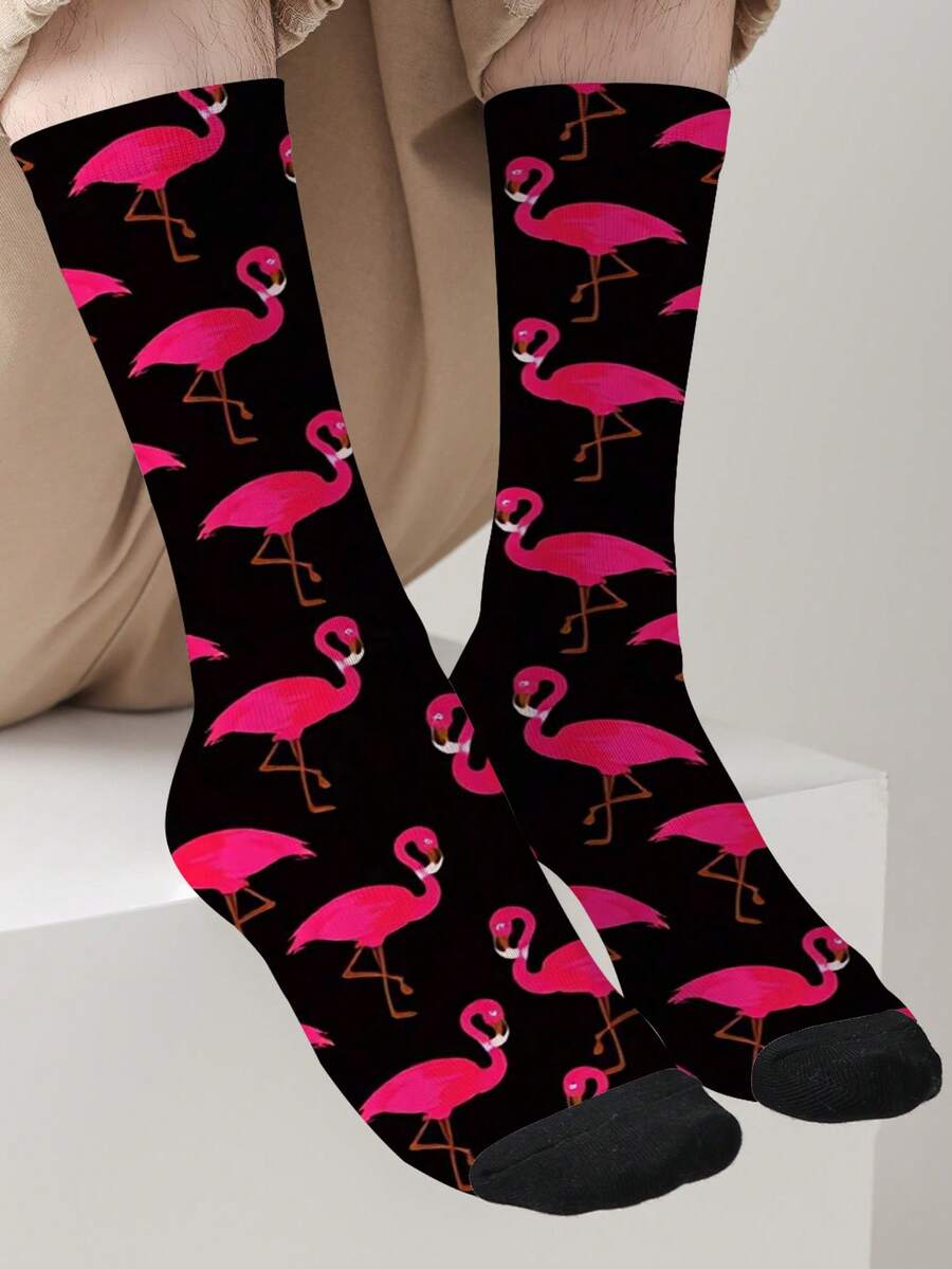 1双360度印花袜子，创意独特3D数码印花中筒袜，情侣袜，情人节礼物 - 黑色 - 查看 1