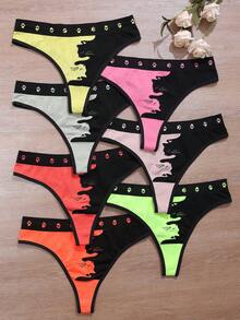 7pcs Women's Seamless Cat Print Comfortable Thong Panties - Multicolor - View 8